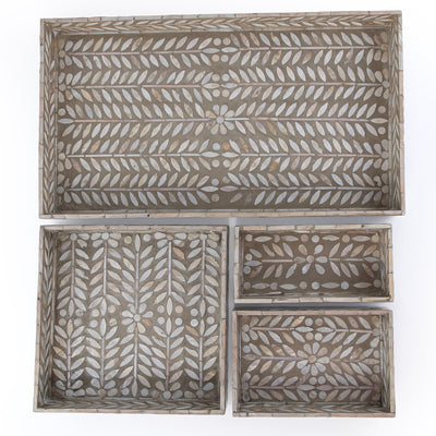 طقم 4 صواني صدف بأحجام مختلفة -بيج