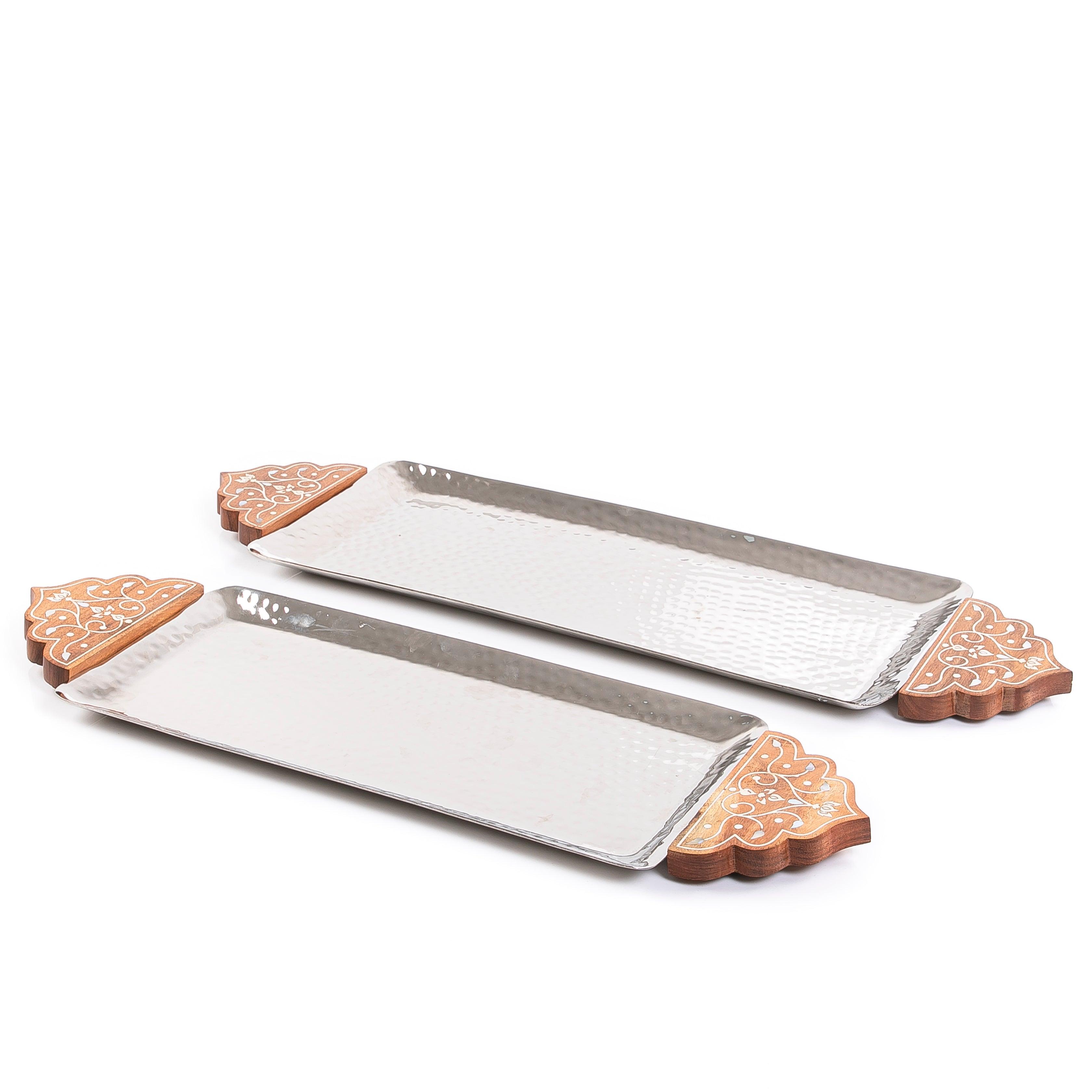 Set of 2 metal tray with wooden handle - CASCADES