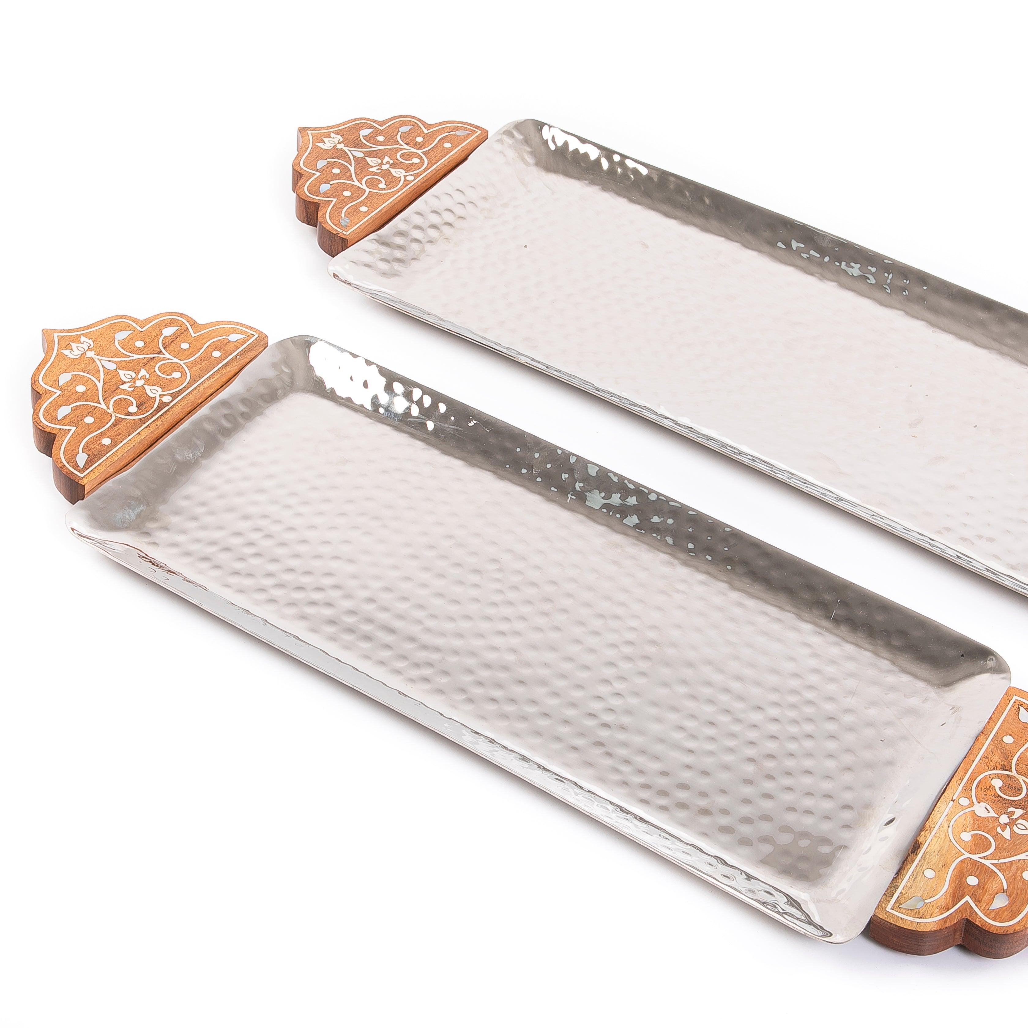 Set of 2 metal tray with wooden handle - CASCADES