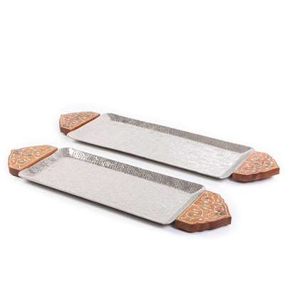 Set of 2 metal tray with wooden handle - CASCADES