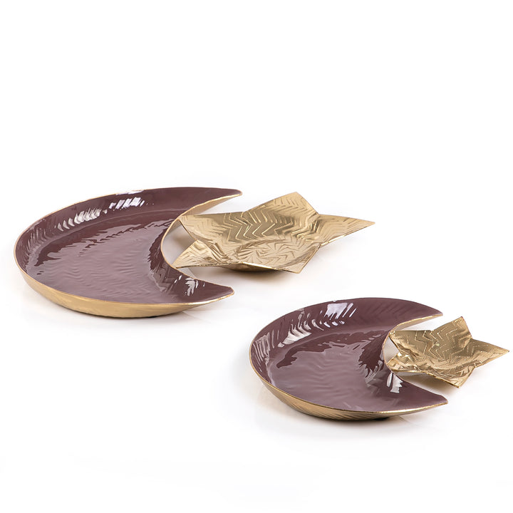 Set of 2 crescent with star metal tray