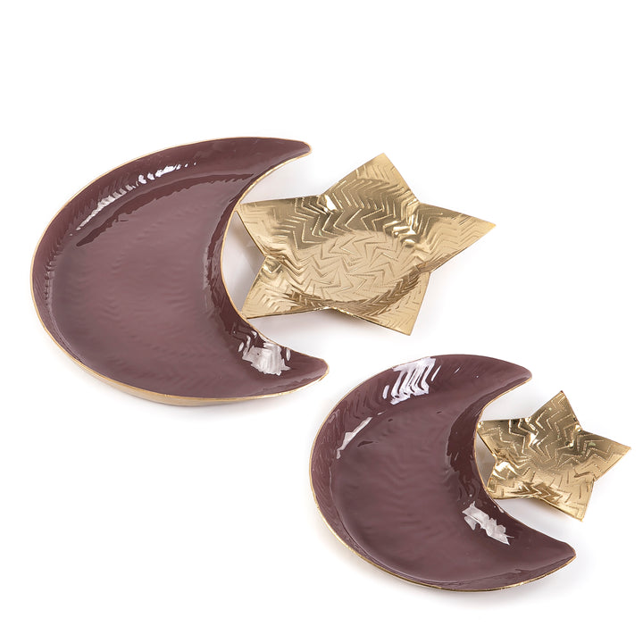 Set of 2 crescent with star metal tray