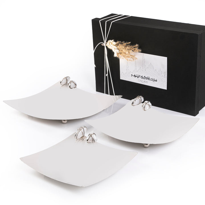 Set of 3 steel tray with stone and gift box