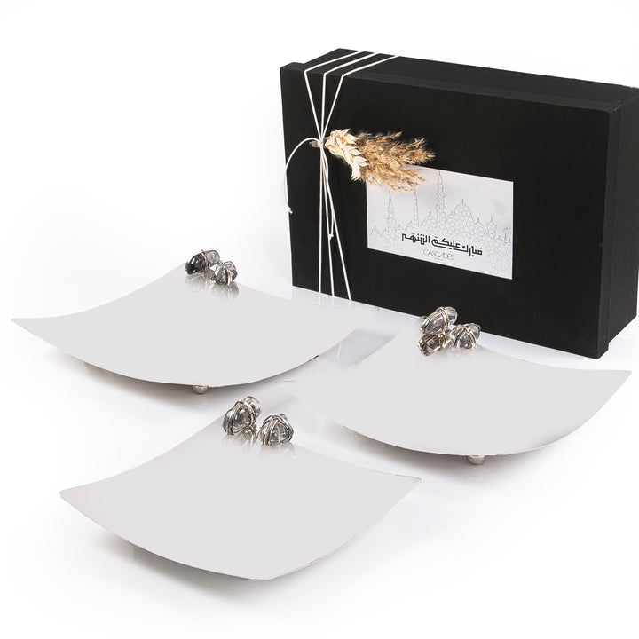 Set of 3 steel tray with stone and gift box