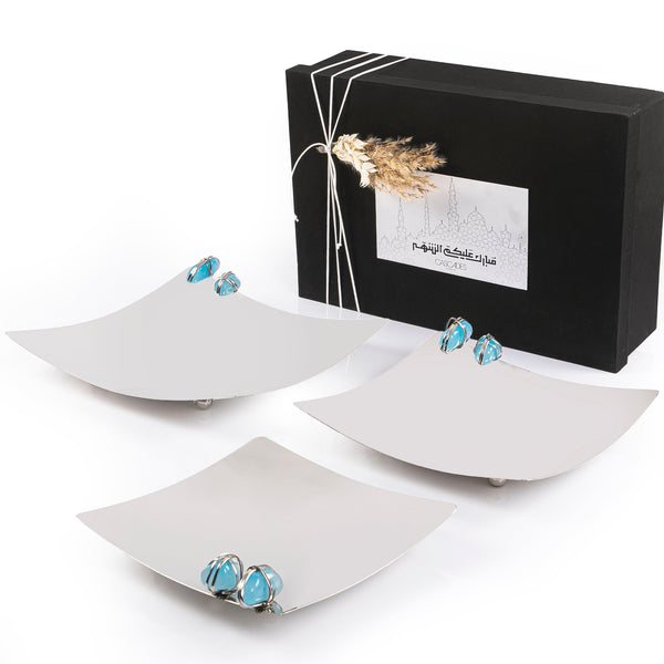 Set of 3 steel tray with stone and gift box - CASCADES