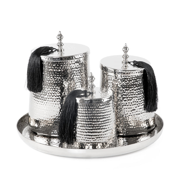 Set of Nickle Plated Tray with Jars