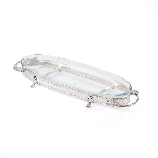 Oval Stainless Steel Tray With Glass Bowel