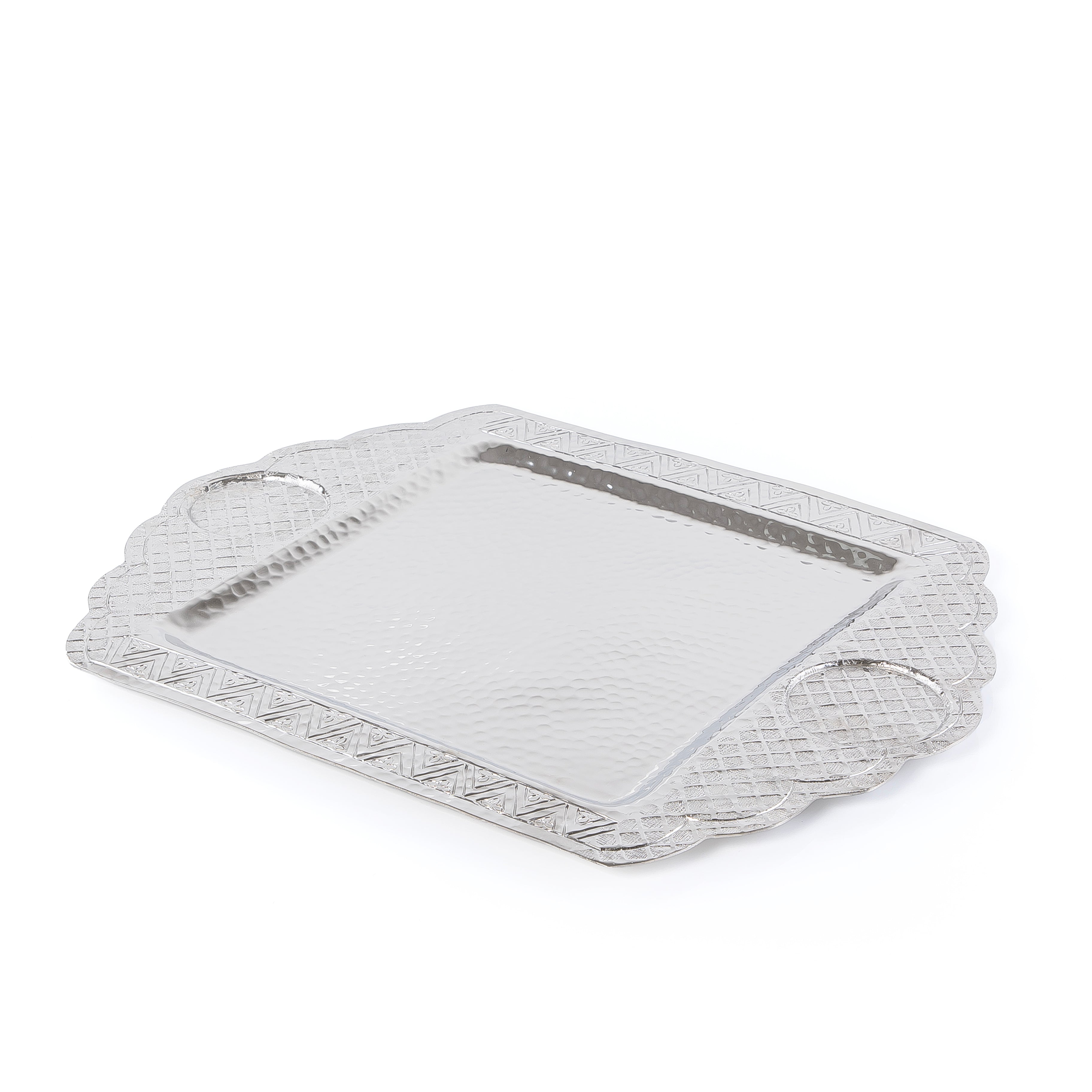 Large Metal Serving Tray - Silver
