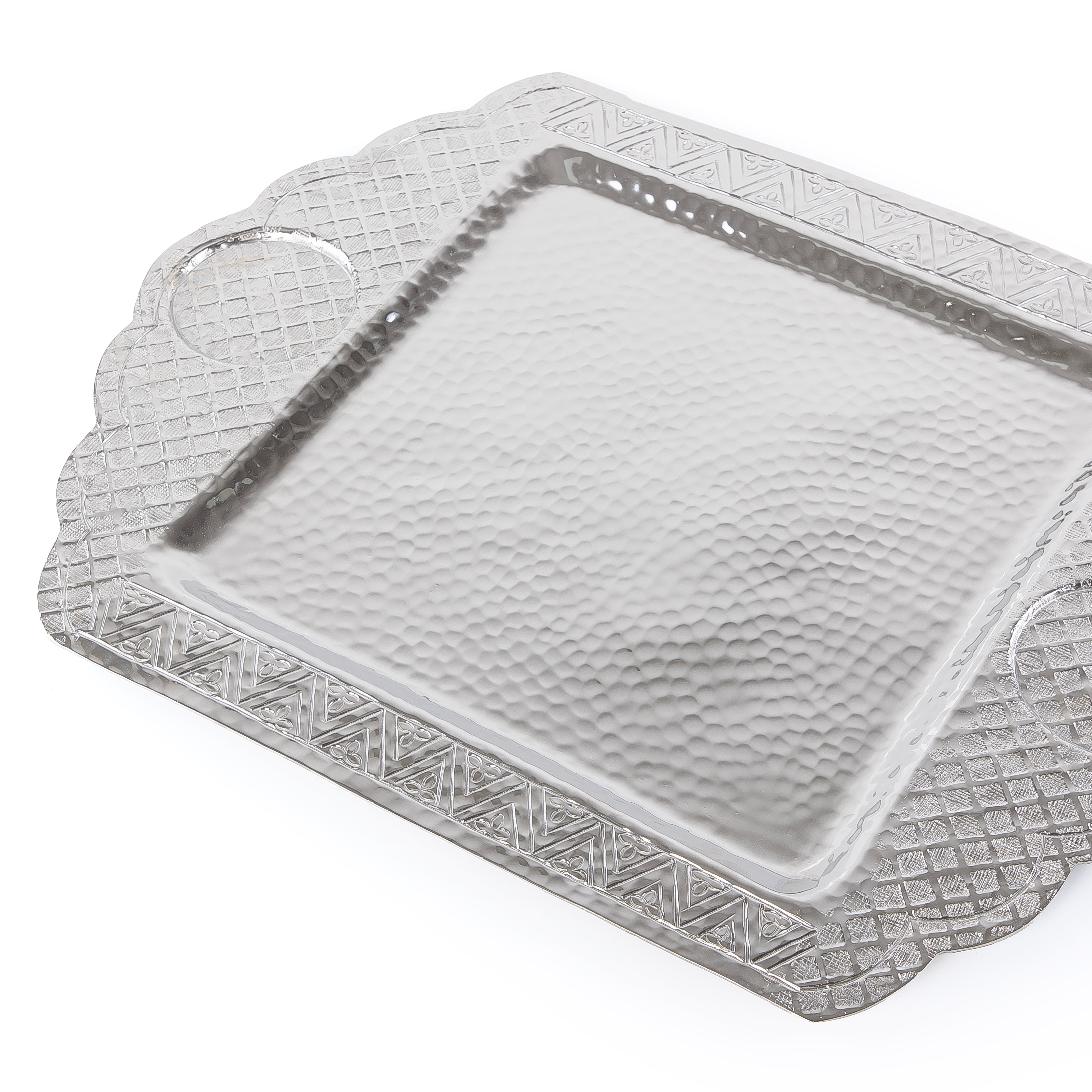 Large Metal Serving Tray - Silver