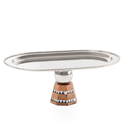 Elegant aluminum oval tray with base stand