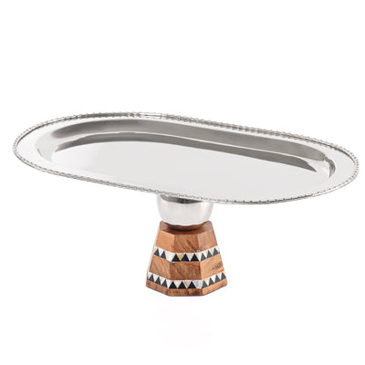 Elegant aluminum oval tray with base stand