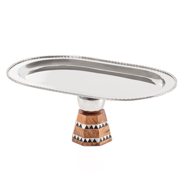 Elegant aluminum oval tray with base stand