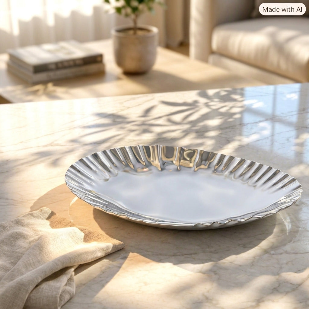 Elegant silver metal serving plate
