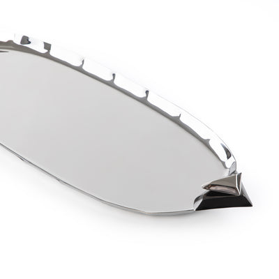 صينية تقديم معدنية بيضاوية باللون الفضي والأسود - صغير