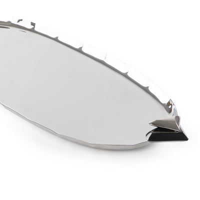 صينية تقديم معدنية بيضاوية باللون الفضي والأسود - كبير