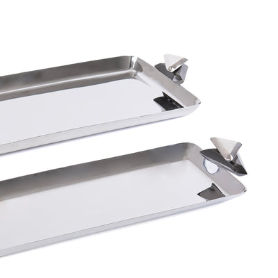 Set of 2 Rectangular Metal Serving Tray with gift box - Silver & Black