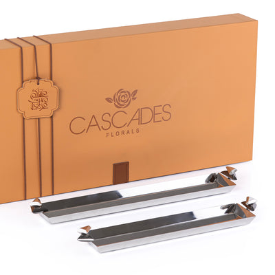 Set of 2 Long Metal Serving Tray with gift box - Silver & Black