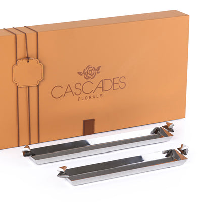 طقم مكون من 2 صينية معدن طويلة للتقديم مع بوكس هدايا - فضي & أسود