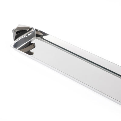 صينية تقديم معدنية طويلة باللون الفضي والأسود - كبير