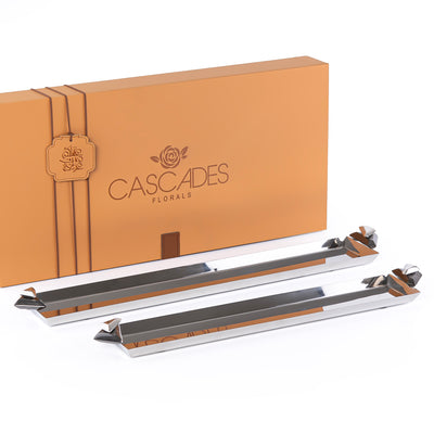 Set of 2 Long Metal Serving Tray with gift box - Silver & Black