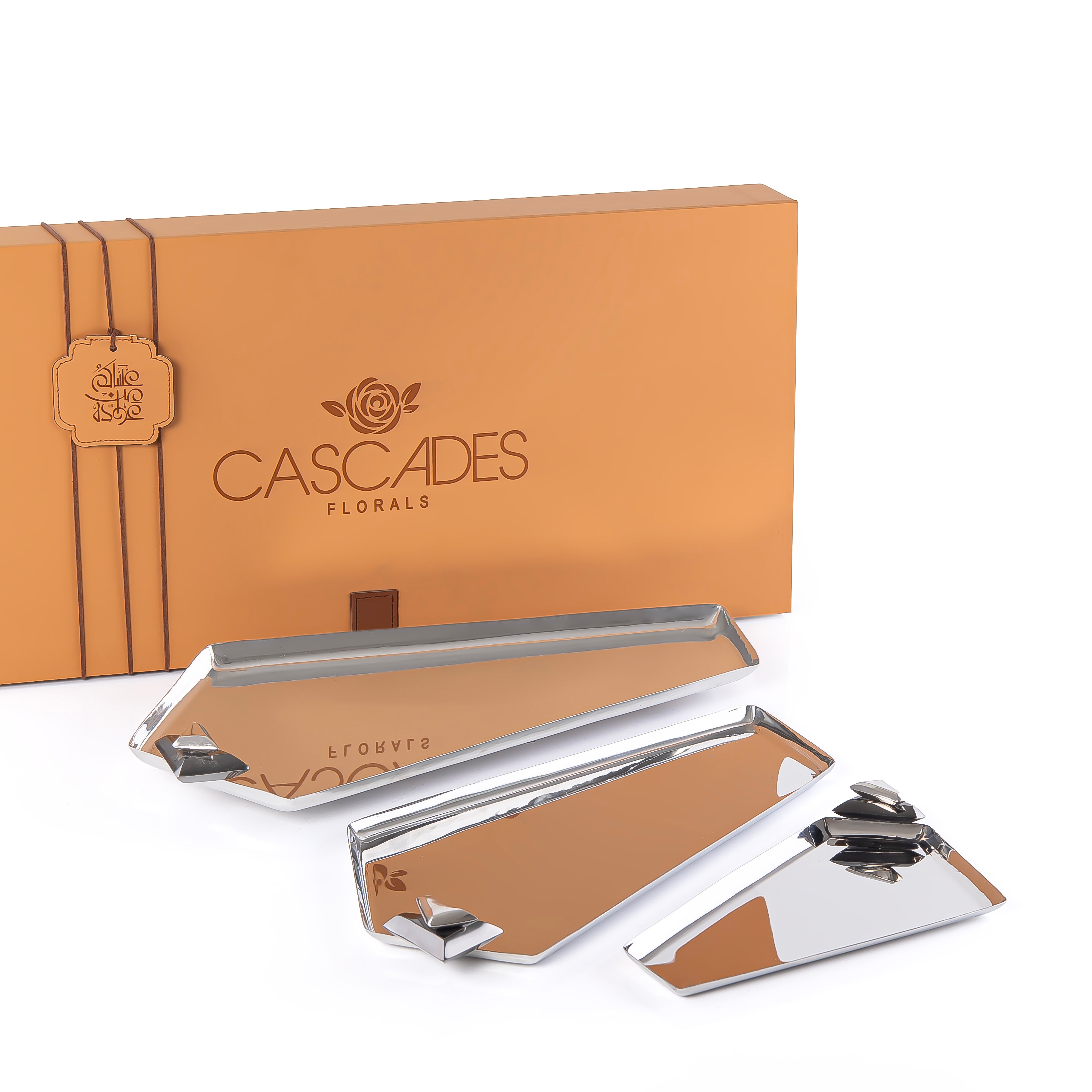 Set of 3 Metal Tray with gift box - Silver & Black