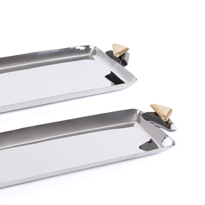 Set of 2 Rectangular Metal Serving Tray with gift box - Black & Gold