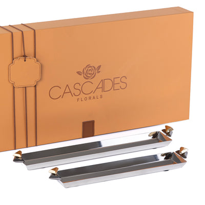 طقم مكون من 2 صينية معدن طويلة للتقديم مع بوكس هدايا - ذهبي & أسود