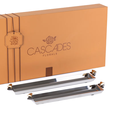 Set of 2 Long Metal Serving Tray with gift box - Black & Gold