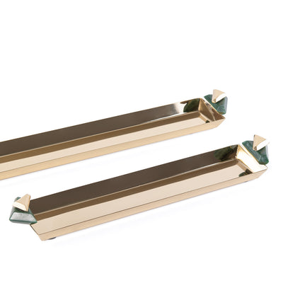 Set of 2 Long Metal Serving Tray with gift box - Gold & Green