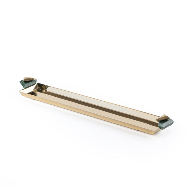 صينية تقديم معدنية طولية باللون الذهبي والأخضر | 50×9 سم