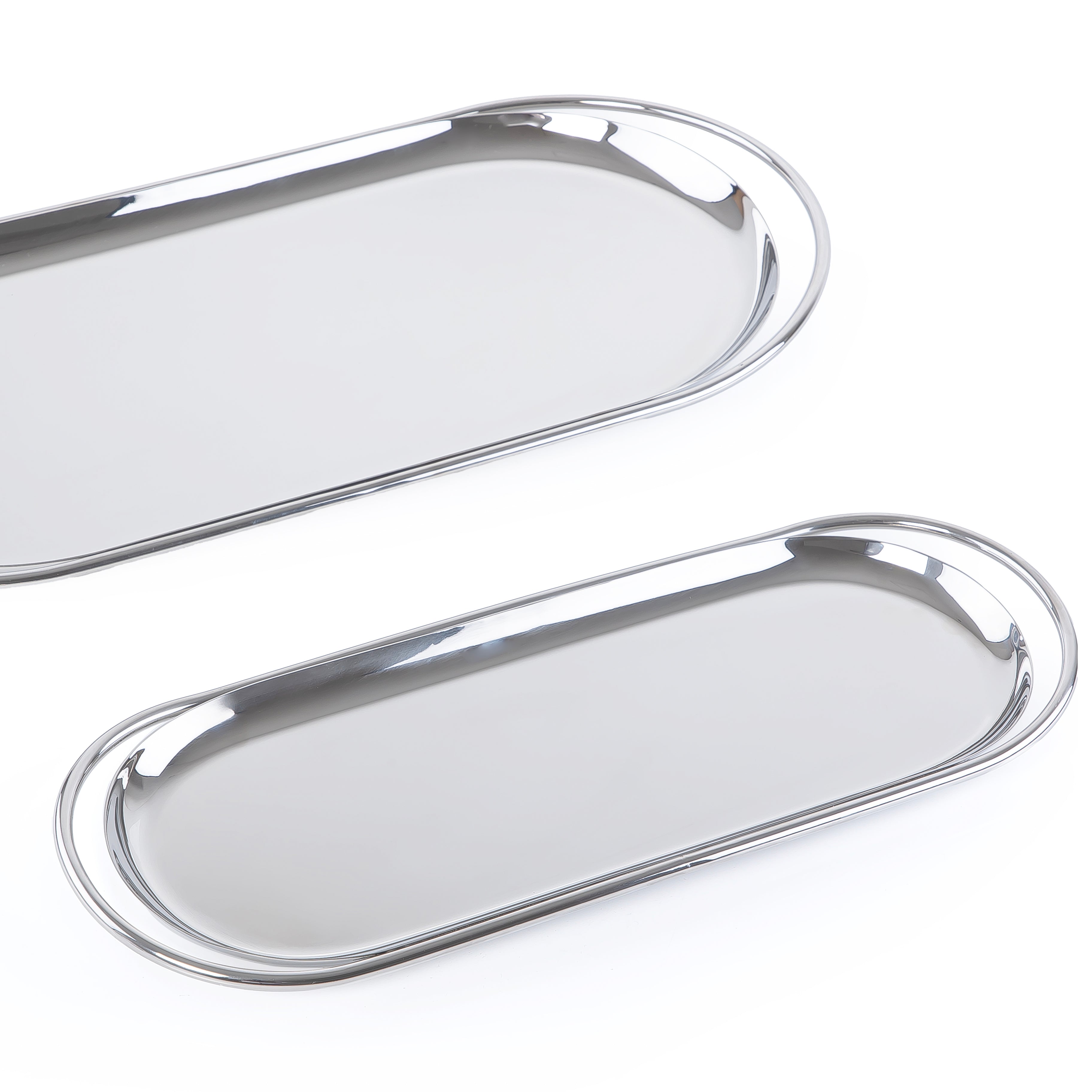 Set of 2 Oval Stainless Steel tray with gift box - Silver ( photo )