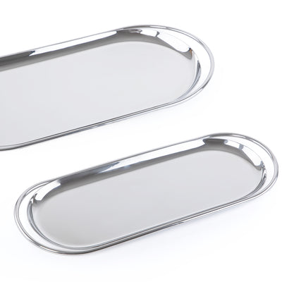 Set of 2 Oval Stainless Steel tray with gift box - Silver ( photo )
