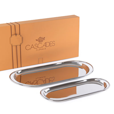 Set of 2 Oval Stainless Steel tray with gift box - Silver ( photo )