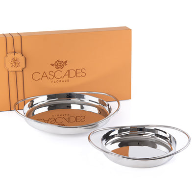 طقم 2 طبق للتقديم ستانلس ستيل مع بوكس هدايا