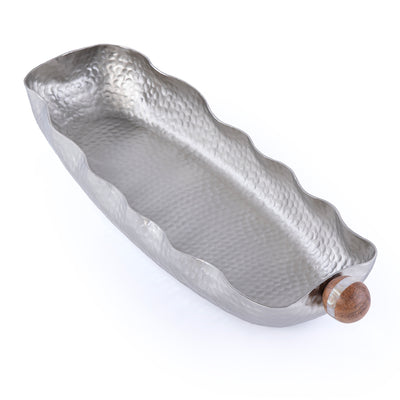 Large Oval Metal Plate With A Wooden Handle