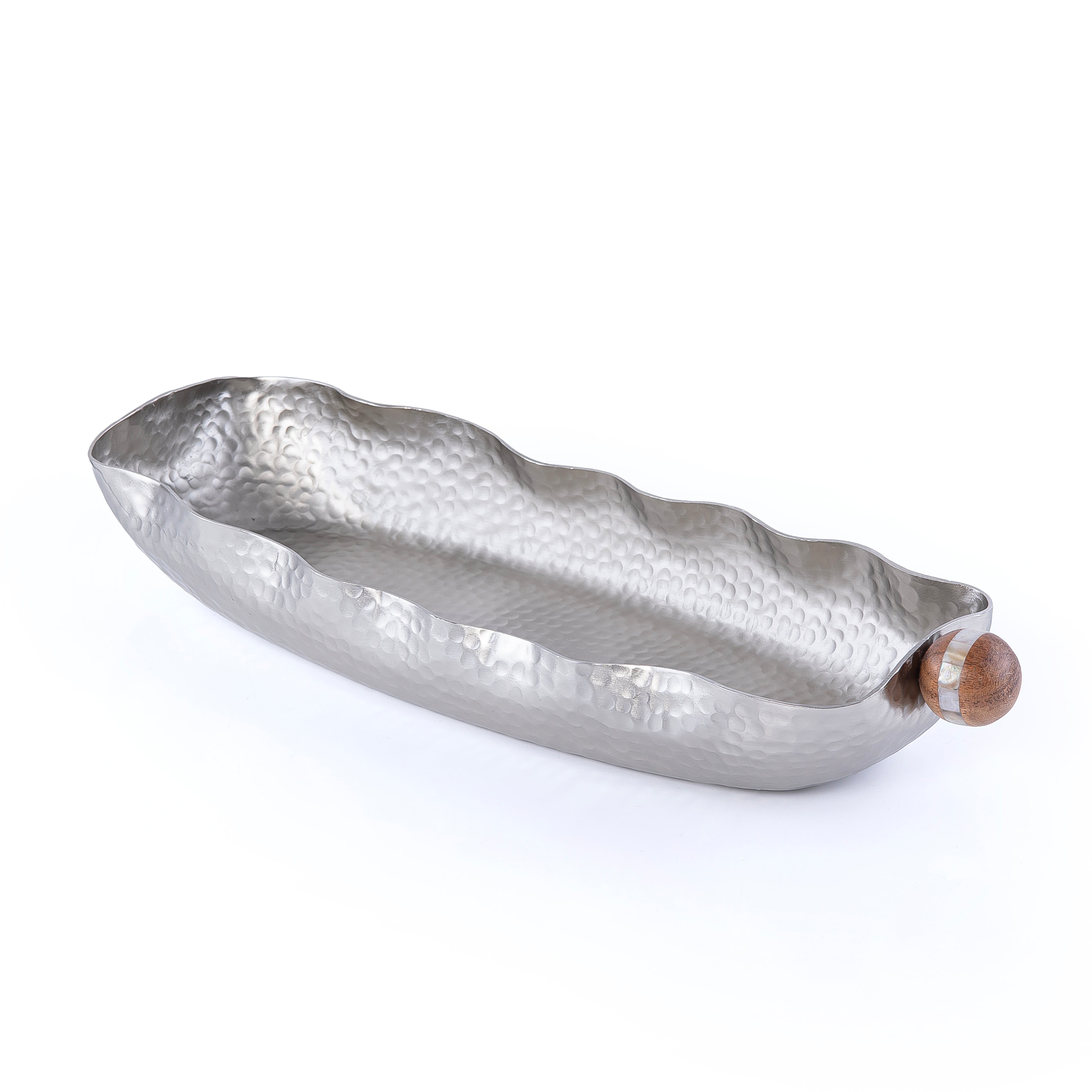 Large Oval Metal Plate With A Wooden Handle