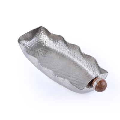 طبق تقديم بيضاوي معدن بماسكة خشبية - صغير 