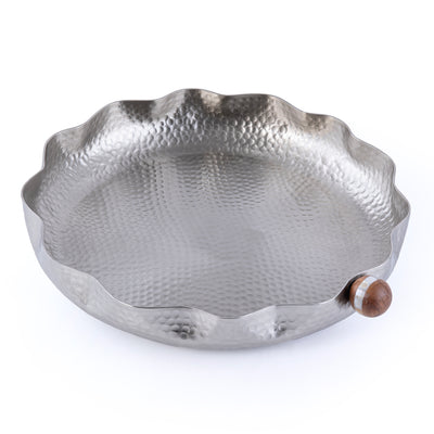 Small Circular Metal Plate With A Wooden Handle