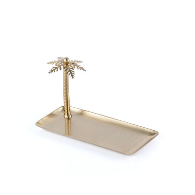 Small Metal Serving Tray With Decorative Palm Tree - Gold