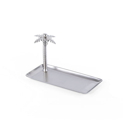 Small Metal Serving Tray With Decorative Palm Tree - Silver
