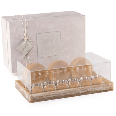 طقم مكون من 12 إستيكانات وفناجين قهوة مع الأطباق وبوكس هدايا -بني