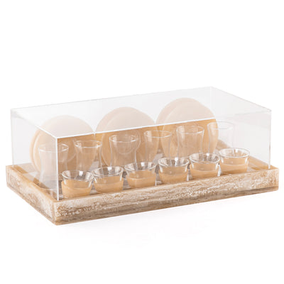 طقم مكون من 12 إستيكانات وفناجين قهوة مع الأطباق وبوكس هدايا -بني