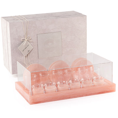 طقم مكون من 12 إستيكانات وفناجين قهوة مع الأطباق وبوكس هدايا - وردي