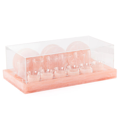 طقم مكون من 12 إستيكانات وفناجين قهوة مع الأطباق وبوكس هدايا - وردي