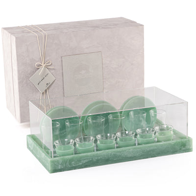 طقم مكون من 12 إستيكانات وفناجين قهوة مع الأطباق وبوكس هدايا - أخضر