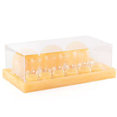 طقم مكون من 12 إستيكانات وفناجين قهوة مع الأطباق وبوكس هدايا - أصفر