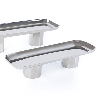 Set of 2 Rectangular silver metal stand with legs with gift box - Silver