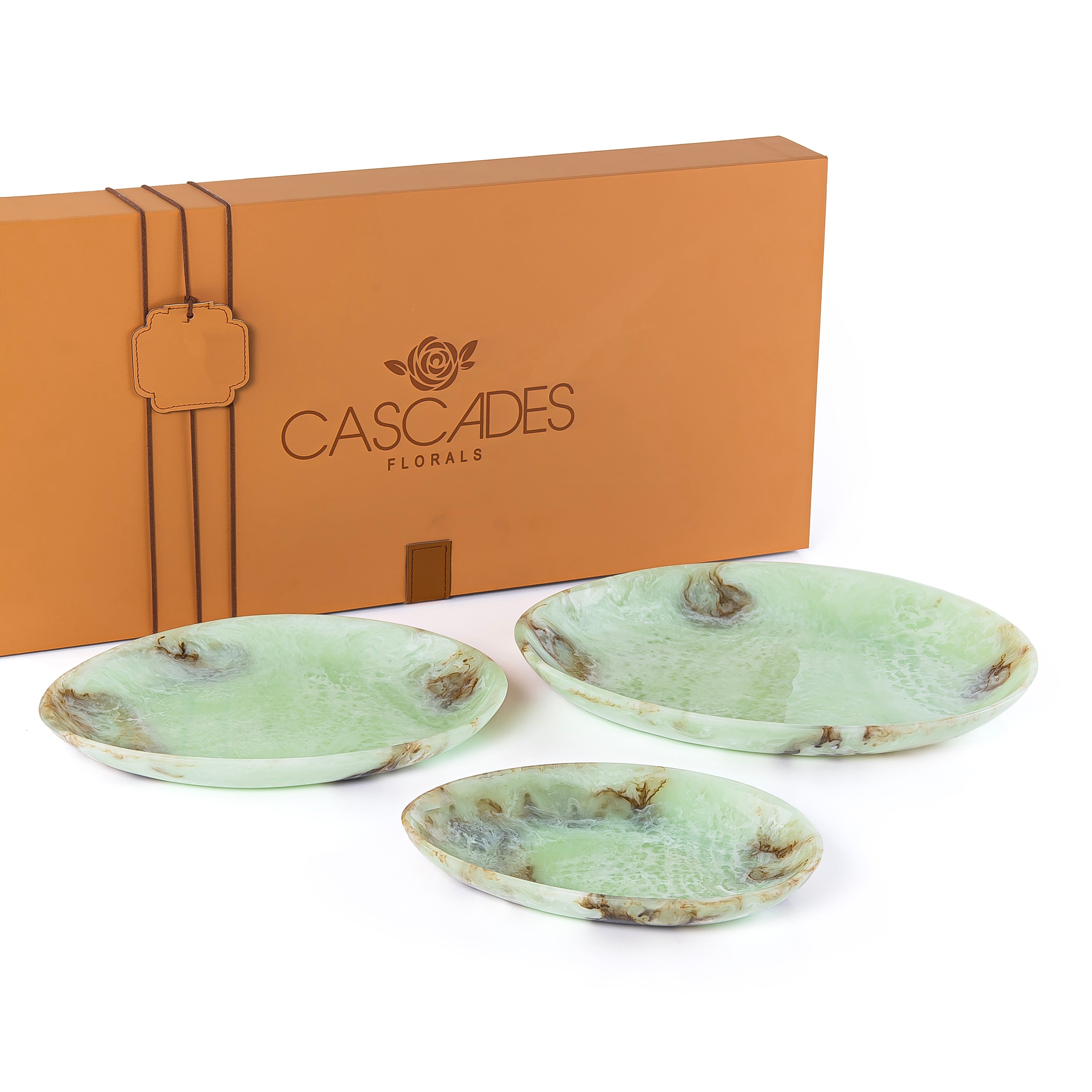 set of 3 Resin Plates with gift box - Green