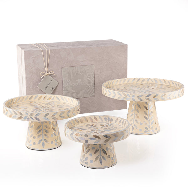 Set of 3 serving stand with gift box - beige