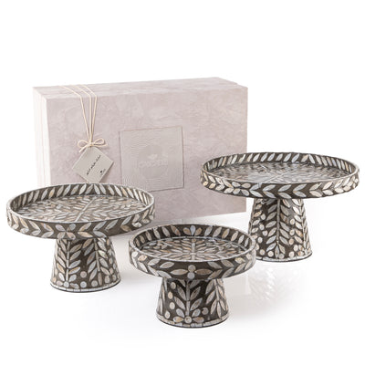 طقم من 3 ستاندات تقديم مع بوكس هدايا - بني